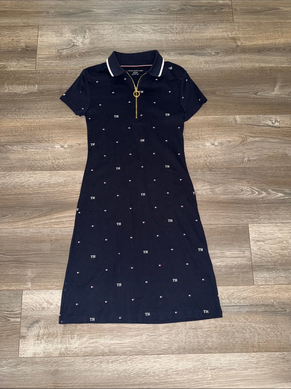 NWOT Tommy Hilfiger Navy Polo Zip Dress with Gold Zip